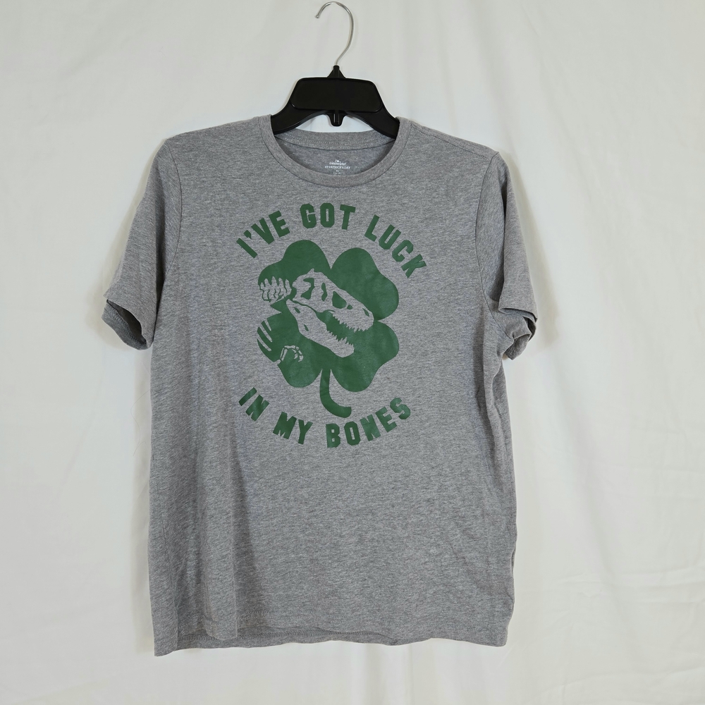 Celebrate Boys Gray Green Trex St Patricks Day Graphic Short Sleeve Tee XL Husky